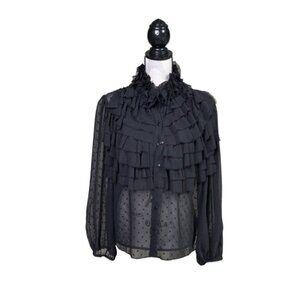 Zara L Swiss Dot Heavily Ruffled Blouse